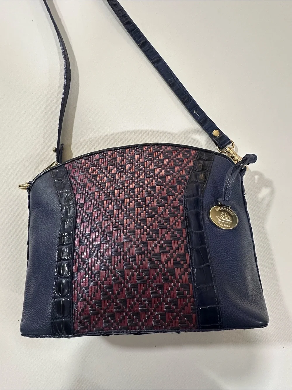 Brahmin Special Edition Navy Croc & Metallic Woven Crossbody Pristine Condition